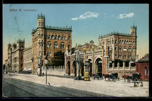 AK Wien, Nordbahnhof mit Litfasssäule