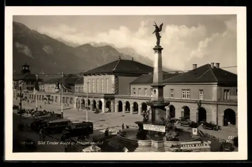 AK Innsbruck, Süd Tiroler Platz u. Hauptbahnhof