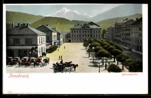 AK Innsbruck, Bahnhofsplatz mit Grünanlagen