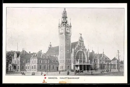 AK Danzig, Partie vor dem Hauptbahnhof
