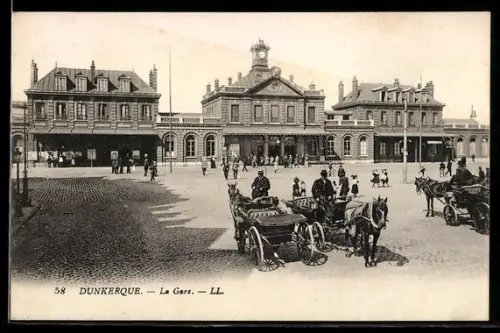 AK Dunkerque, La gare, Bahnhof mit Vorplatz