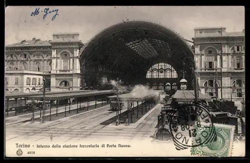 AK Torino, Interno della stazione ferroviaria di Porta Nuova, Bahnhof