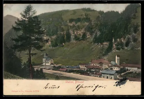 AK Brennero, Stazione ferroviaria con paesaggio montano, Bahnhof
