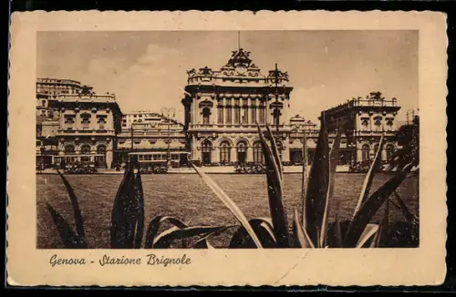 AK Genova, Stazione Brignole con giardino in primo piano