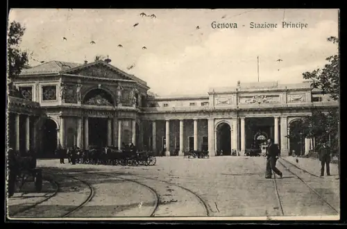 AK Genova, Stazione Principe con carrozze e binari