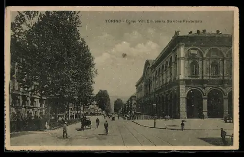 AK Torino, Corso Vittorio Emanuele con la Stazione Ferroviaria