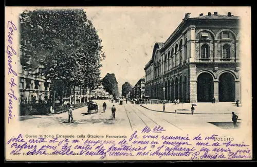AK Torino, Corso Vittorio Emanuele colla Stazione Ferroviaria
