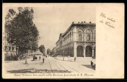 AK Torino, Corso Vittorio Emanuele con la Stazione ferroviaria di P. Nuova