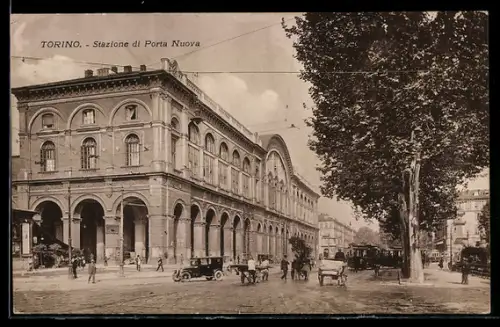AK Torino, Stazione di Porta Nuova con automobili e tram
