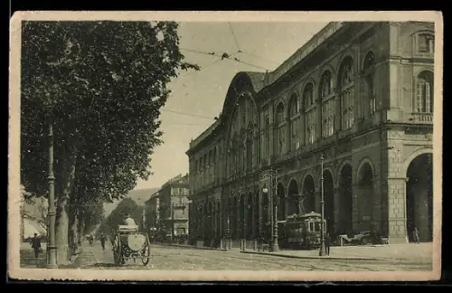 AK Torino, Stazione di Porta Nuova con tram e carrozza