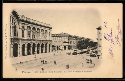 AK Torino, Lato d`arrivo della Stazione e Corso Vittorio Emanuele