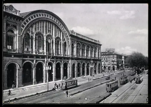 AK Torino, Stazione Porta Nuova con tram in transito
