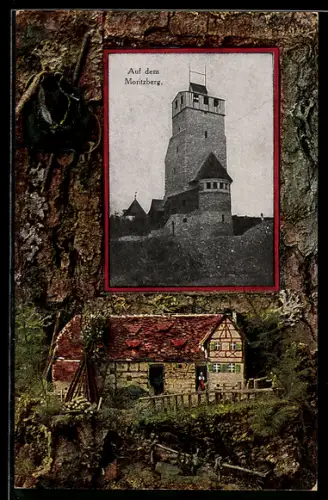 AK Moritzberg / Franken, Aussichtsturm, Fachwerkhaus