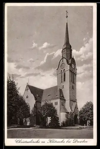 AK Dresden-Klotzsche, Christuskirche vom Platz aus