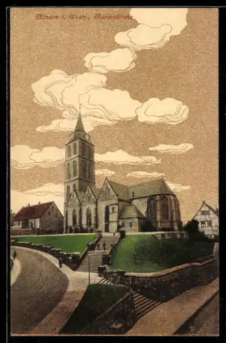 Künstler-AK Minden i. W., Blick zur Marienkirche