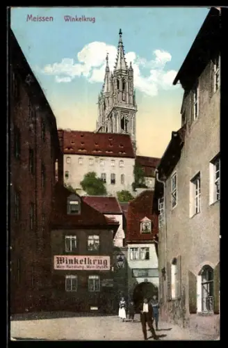 AK Meissen, Gasthaus Winkelkrug, Ortspartie