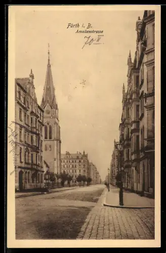 AK Fürth i. B., Amalienstrasse mit Kirche