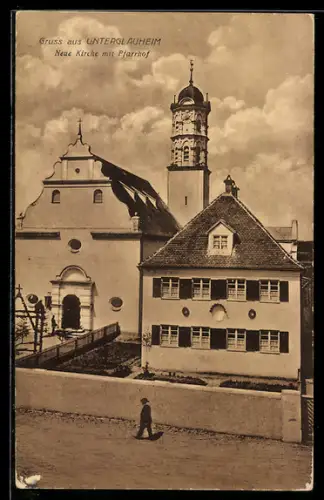 AK Unterglauheim, Partie an der Neuen Kirche mit Pfarrhof