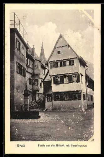 AK Urach, Altstadt mit Goresbrunnen in der Stuttgarter Strasse