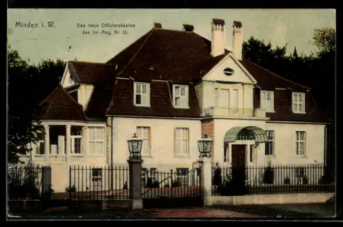 AK Minden i. W., Neues Offizierskasino des Inf.-Reg. Nr. 15, Aussenansicht