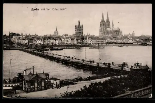 AK Köln, Panorama mit der Schiffbrücke