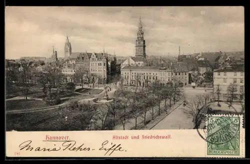 AK Alt-Hannover, Friedrichswall mit Blick auf Kirche