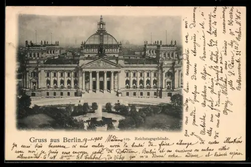 AK Berlin-Tiergarten, Reichstagsgebäude mit Brunnen