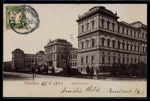 AK München, Kunstakademie mit Strassenpartie