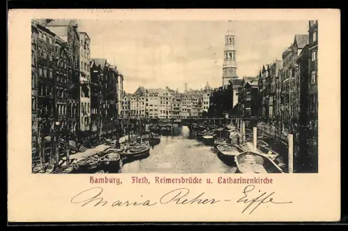 AK Hamburg, Fleth, Reimersbrücke und Catharinenkirche