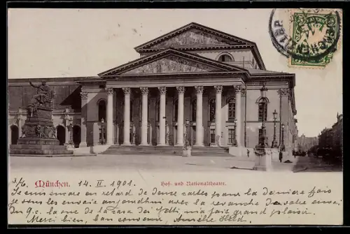AK München, Hof- und Nationaltheater mit Strassenpartie