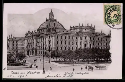 AK München, Königlicher Justizpalast mit Strassenpartie