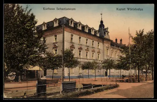 AK Wörishofen, Kurhaus Sebastianeum mit Strassenpartie