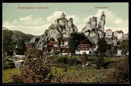 AK Tüchersfeld / Fränk. Schweiz, Ortsansicht mit Felsformation
