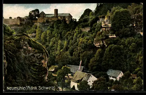 AK Neumühle /Fränk. Schweiz, Ortspartie mit Burg