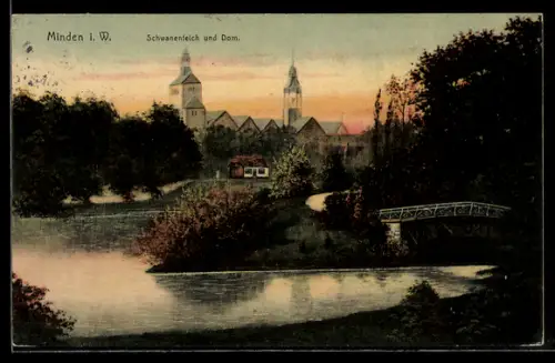 AK Minden i. W., Schwanenteich und Dom
