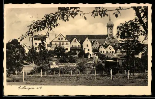 AK Dillingen a. D., Ortspartie mit Kirche