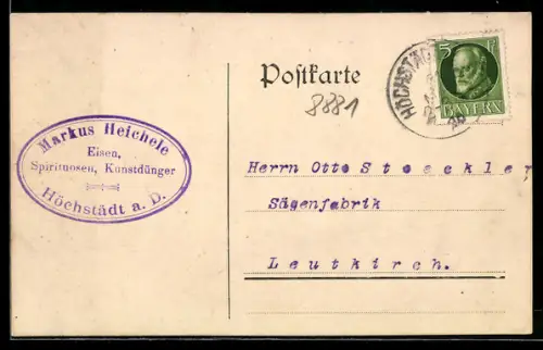 AK Höchstädt a. D., Markus Heichele, Eisen, Spirituosen, Kunstdünger
