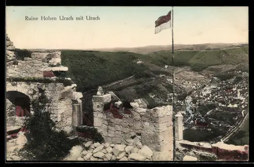 AK Urach, Ruine Hohen Urach mit Blick auf den Ort