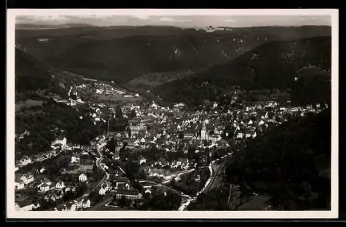 AK Urach, Blick von Hohenurach auf den Ort
