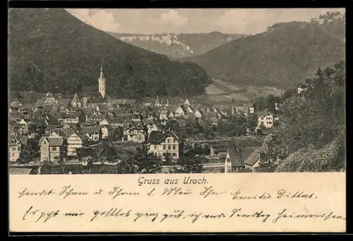 AK Urach, Teilansicht mit Kirche