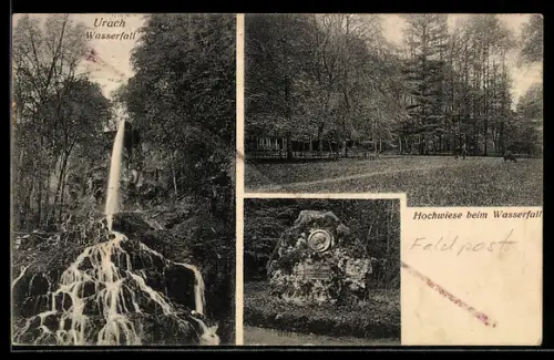 AK Urach, Wasserfall, Hochwiese beim Wasserfall, Gedenkstein