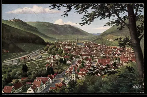 AK Bad Urach, Panorama mit Bahnhof