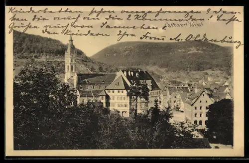 AK Urach, Strassenpartie mit Kirche