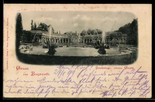 AK Bayreuth, Eremitage obere Grotte, Springbrunnen
