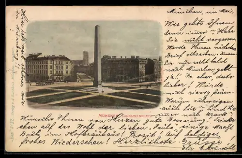 AK München, Karolinenplatz mit Obelisk