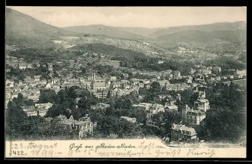 AK Baden-Baden, Panoramaansicht der Stadt und Umgebung