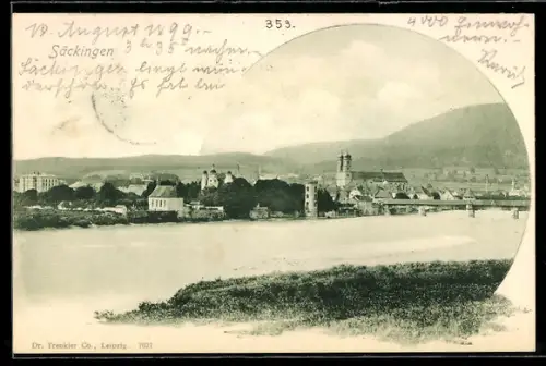 AK Säckingen, Ortsansicht mit Rhein und Brücke