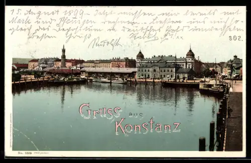 AK Konstanz, Hafen und Stadtpanorama