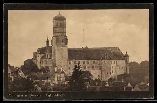 AK Dillingen a. Donau, Kgl. Schloss aus der Vogelschau