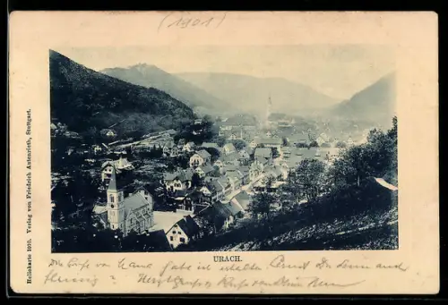 AK Urach, Gesamtansicht des Ortes im Tal